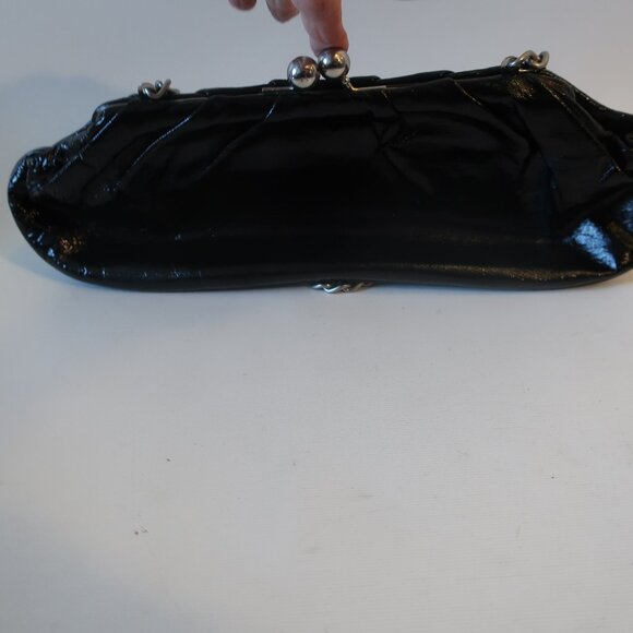 Womens Club Monaco Black Patent Leather Chain Strap Clutch Shoulder Bag * - Picture 5 of 10